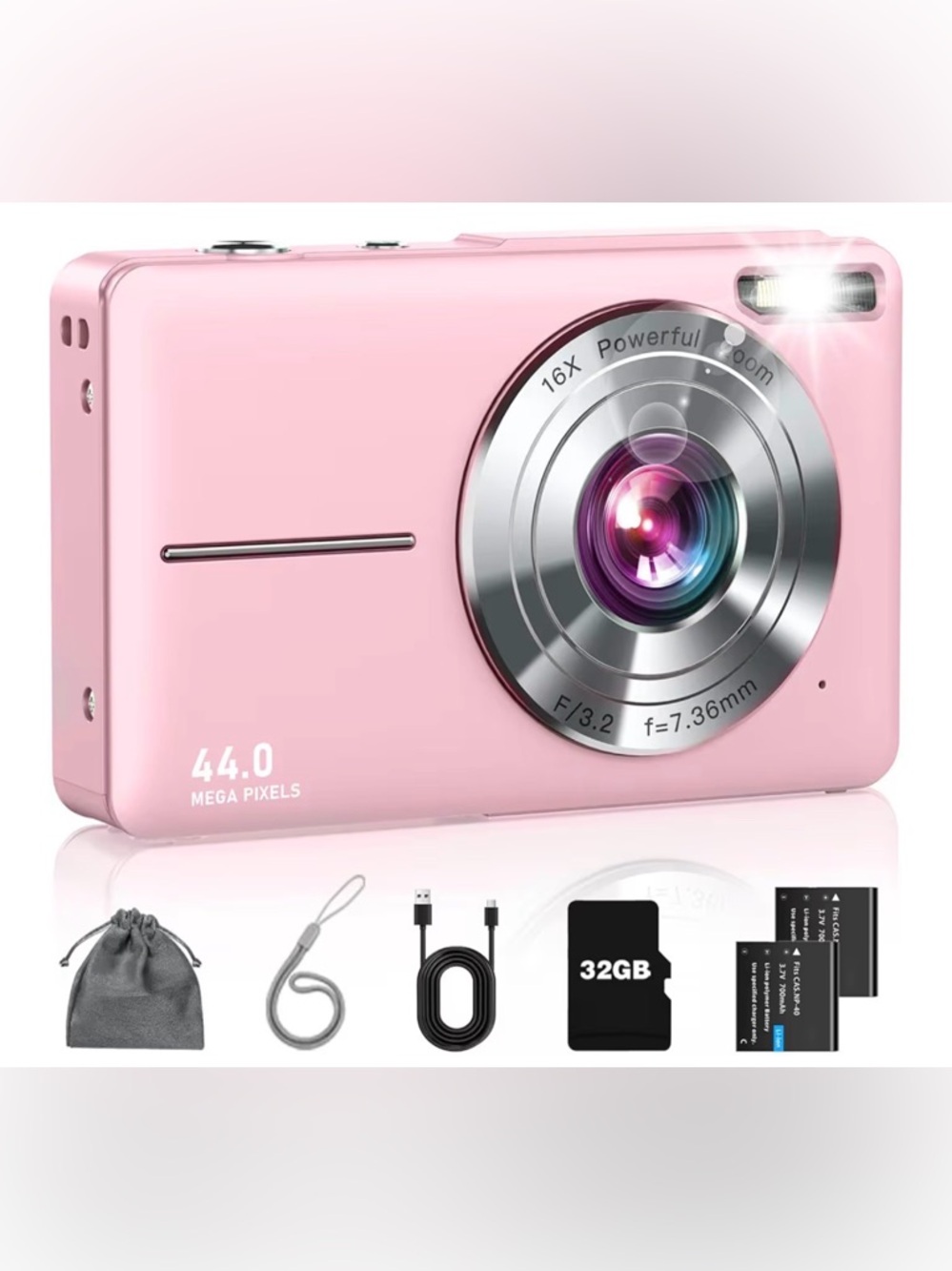 44MP Pink Digital Camera with 16x Zoom New